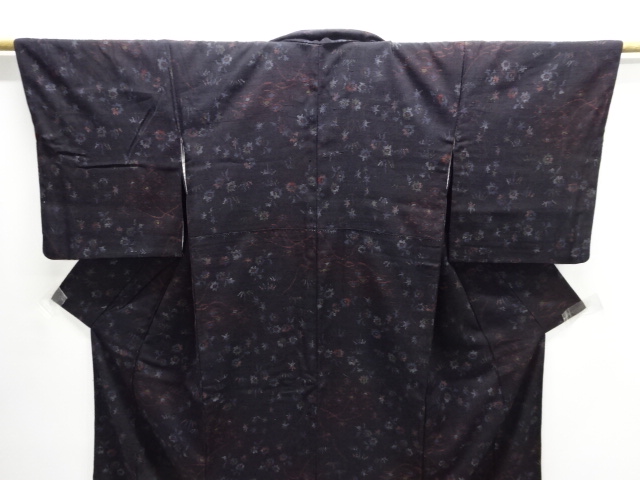  大正ロマン　花模様織り出し本場結城紬着物(ちぢみ)